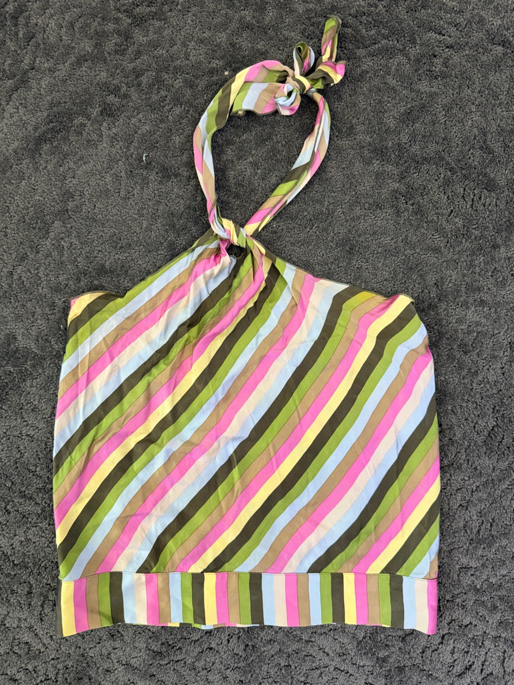 Vintage Y2K 100% Silk Color block Striped Halter Top Size 6 Eclectic Funky
